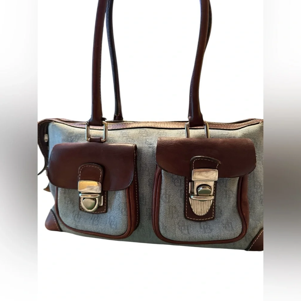 Dooney & Bourke Vintage Brown and Denim Shoulder Bag with Structured Design - Picture 10 of 16